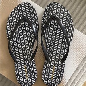 Tory Burch Black and White Patterned Sandals